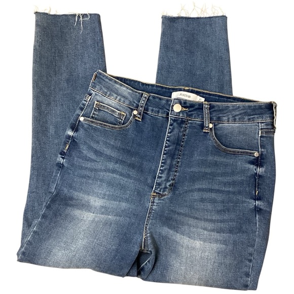 JUSTFAB High-Waisted Ultra Stretch Skinny Jeans Raw Hem Medium Wash Size 31 - Picture 12 of 12
